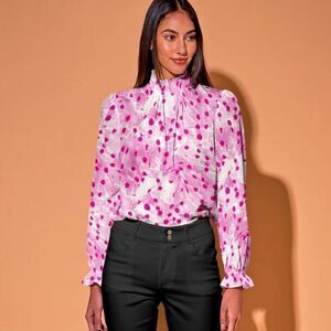Tucker Stella Blouse Yayoi's Breezy Dots in Hot Pink in Silk Stretch Charmeuse